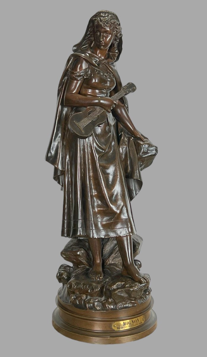 Sculpture / Femme A La Mandoline En Bronze Patiné Signé Eutrope Bouret 1833-1906-photo-3