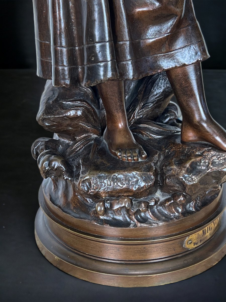 Sculpture / Femme A La Mandoline En Bronze Patiné Signé Eutrope Bouret 1833-1906-photo-2
