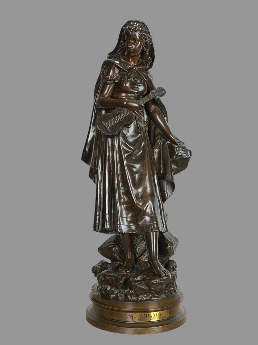 Sculpture / Femme A La Mandoline En Bronze Patiné Signé Eutrope Bouret 1833-1906-photo-8