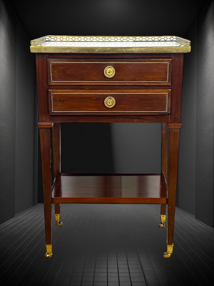Table De Salon XVIIIe époque Louis XVI En Acajou Avec Dessus Marbre Blanc-photo-2