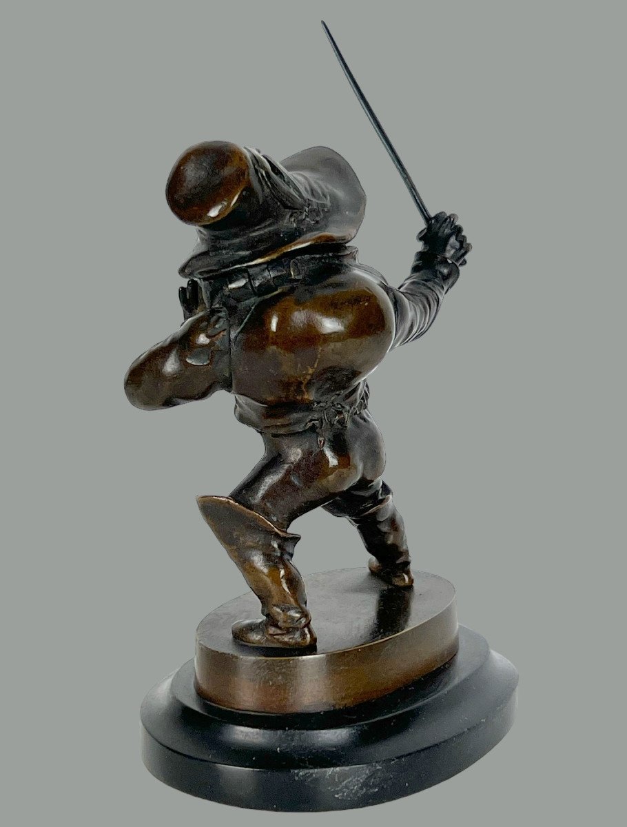 Pyrogen 19th Century / Bronze Character On Marble Base "the Grotesque Al Sword"-photo-3