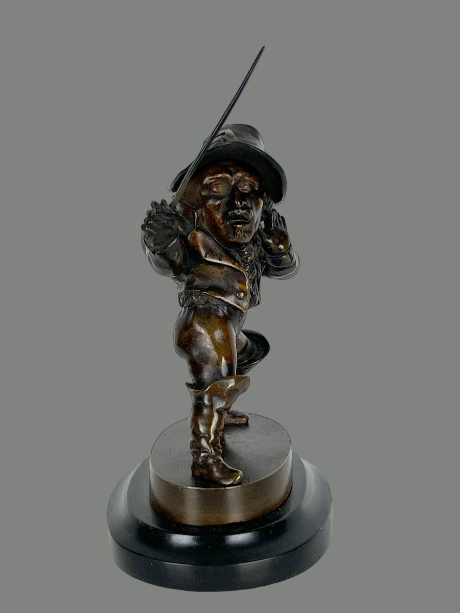 Pyrogen 19th Century / Bronze Character On Marble Base "the Grotesque Al Sword"-photo-5