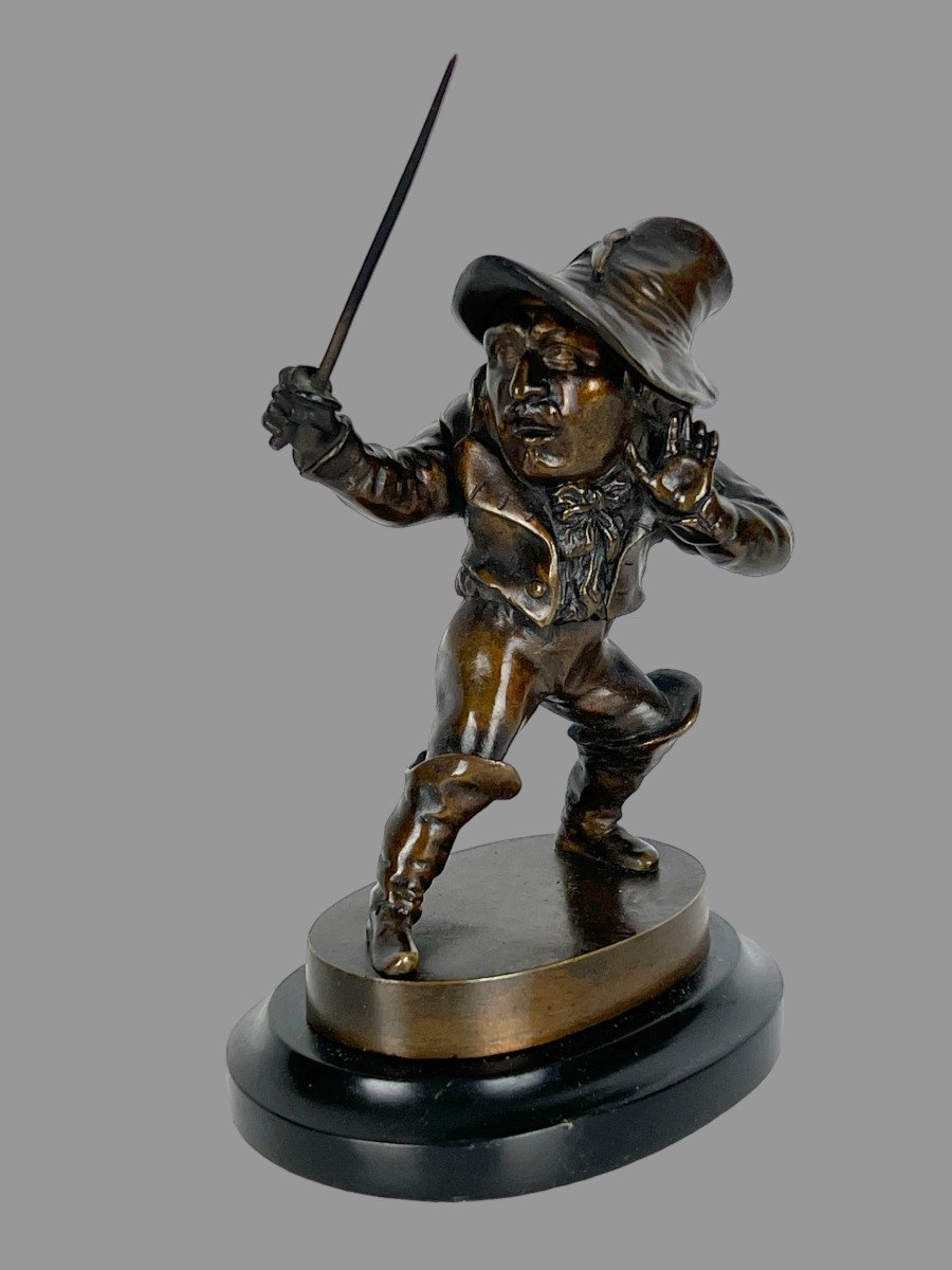 Pyrogen 19th Century / Bronze Character On Marble Base "the Grotesque Al Sword"