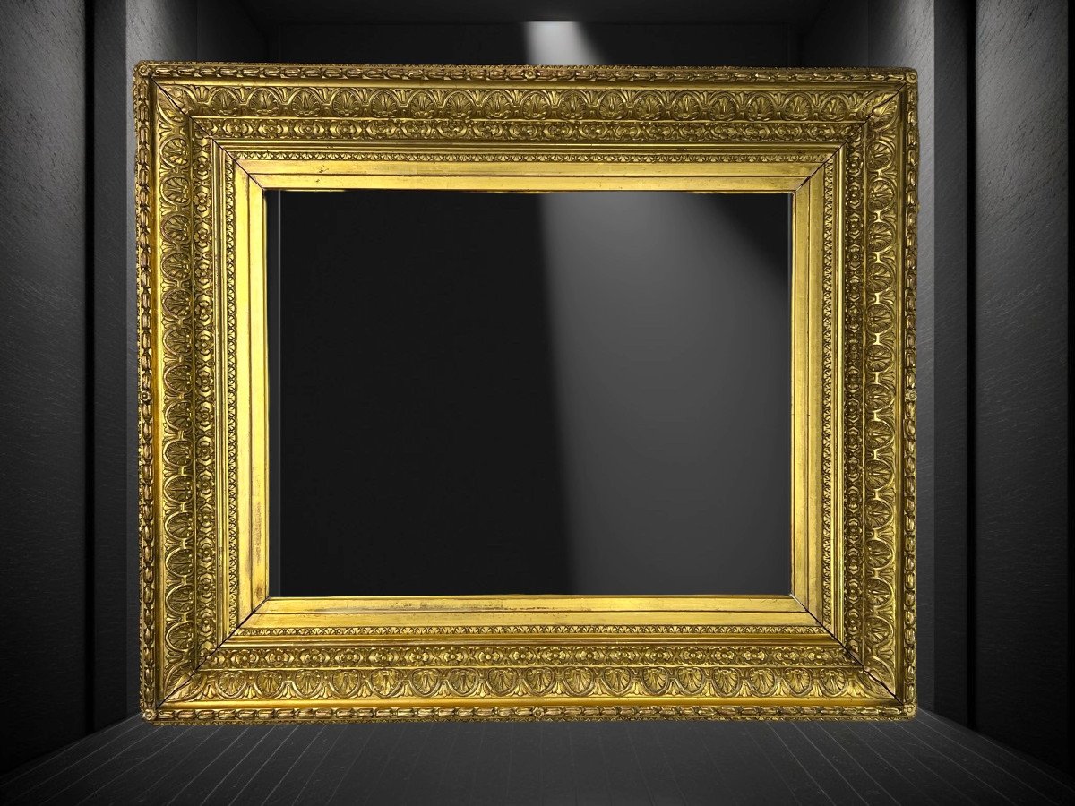 Old 19th Century Frame In Wood And Carved Golden Stucco For Painting 43.8 Cm X 56 Cm-photo-3
