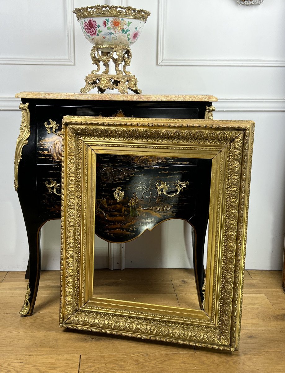 Old 19th Century Frame In Wood And Carved Golden Stucco For Painting 43.8 Cm X 56 Cm-photo-1