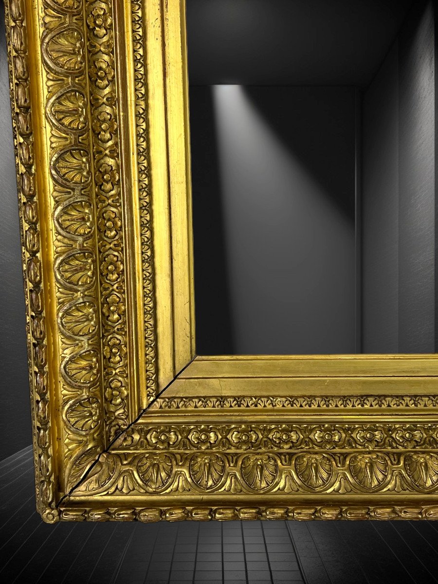 Old 19th Century Frame In Wood And Carved Golden Stucco For Painting 43.8 Cm X 56 Cm-photo-5