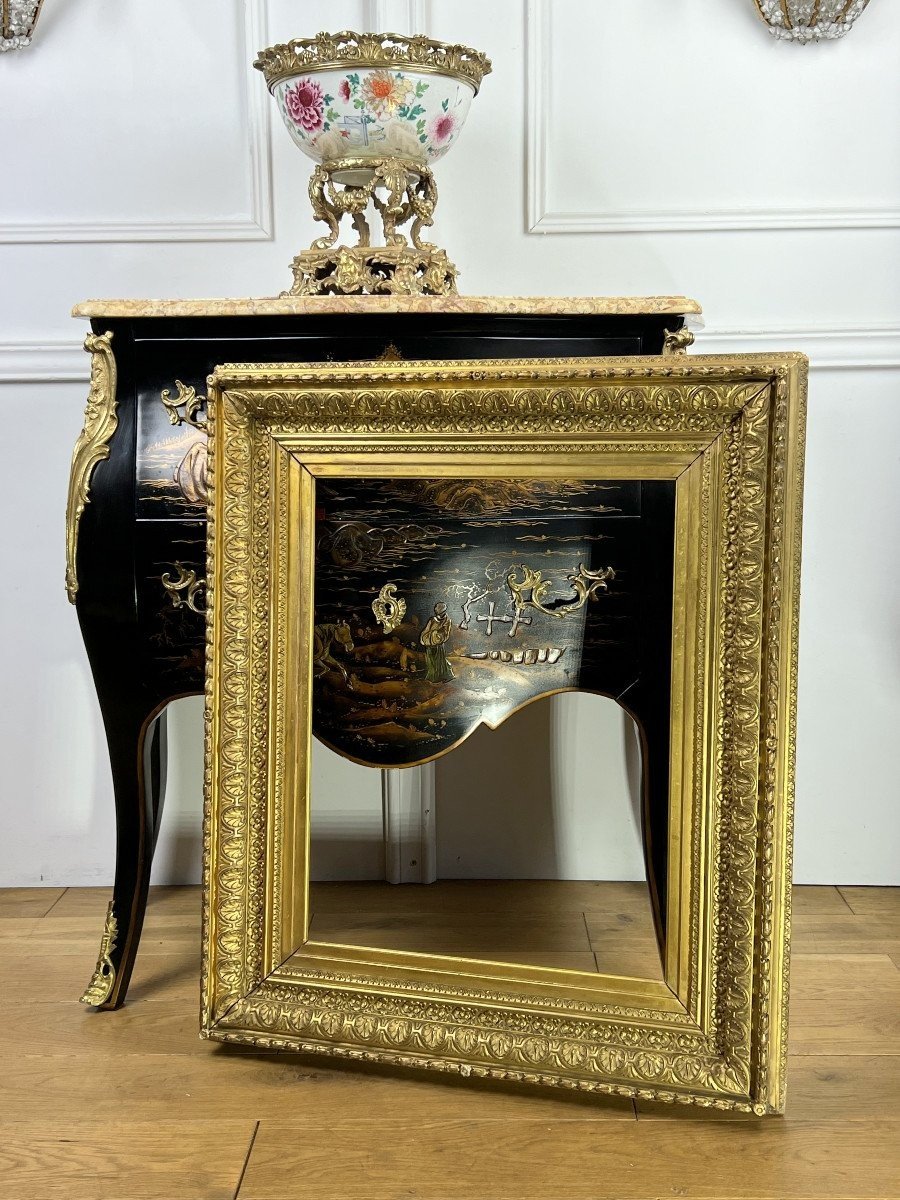 Old 19th Century Frame In Wood And Carved Golden Stucco For Painting 43.8 Cm X 56 Cm