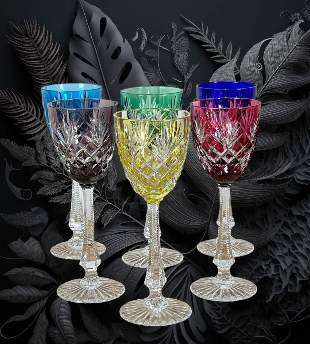 Set Of 6 Sèvres Cut Crystal Wine Glasses (all Signed Below)-photo-2