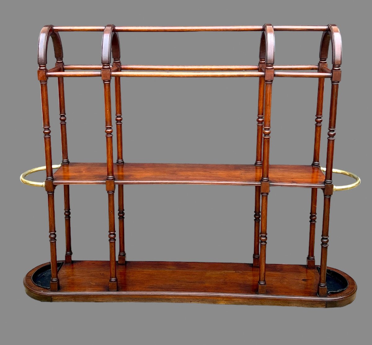 19th Century Clothes Throw In Walnut And Brass Umbrella Stand And Zing Bins-photo-2