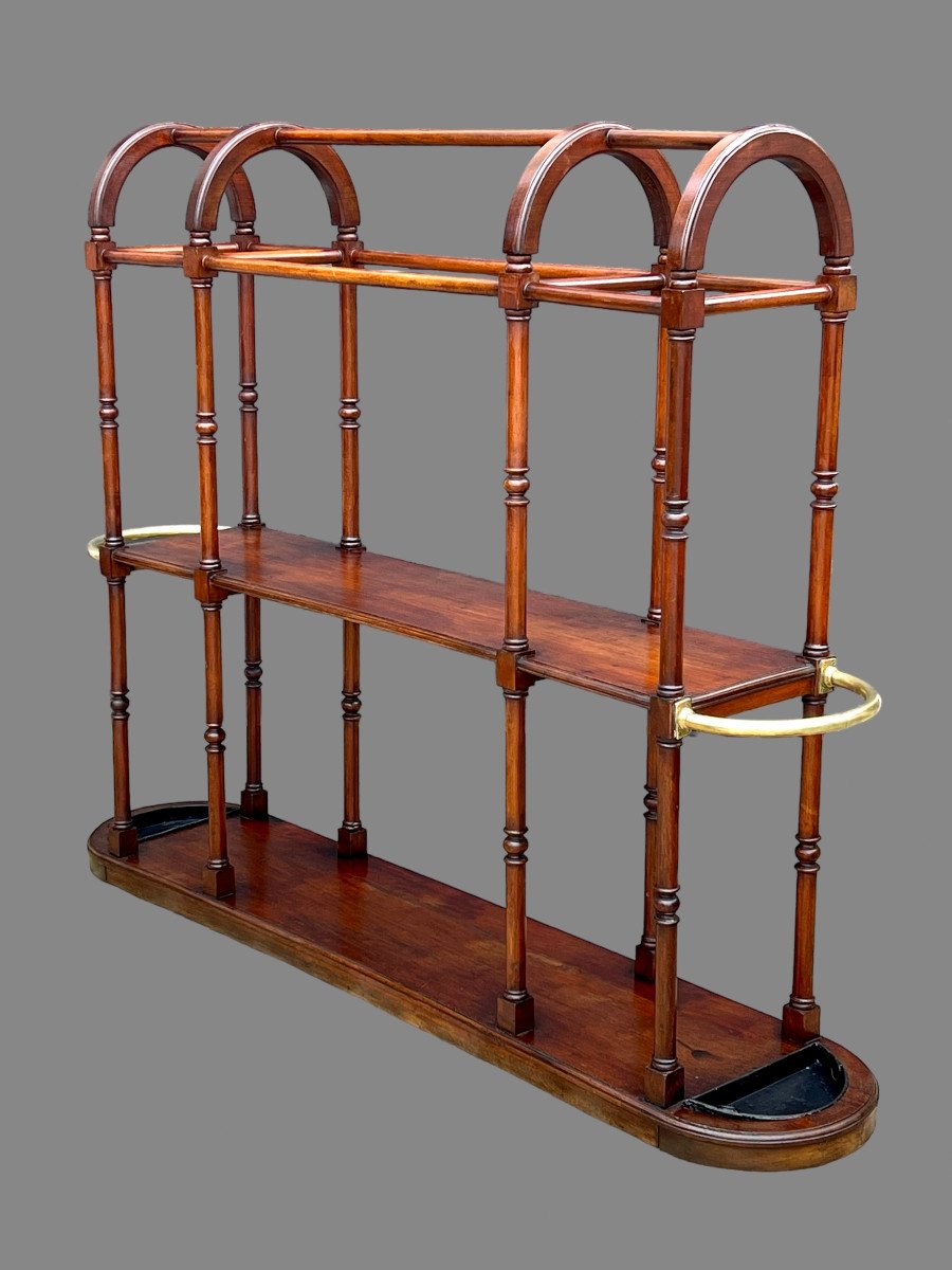 19th Century Clothes Throw In Walnut And Brass Umbrella Stand And Zing Bins-photo-3