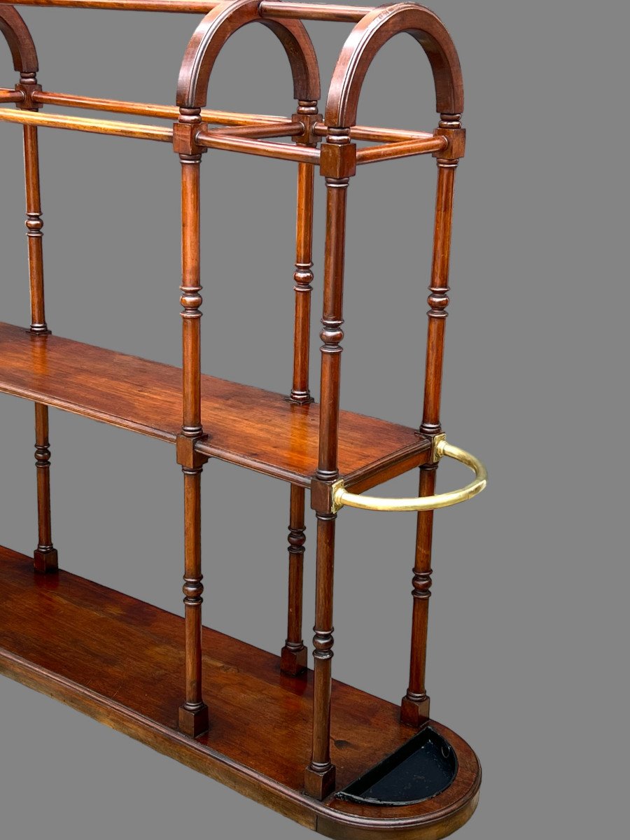 19th Century Clothes Throw In Walnut And Brass Umbrella Stand And Zing Bins-photo-1