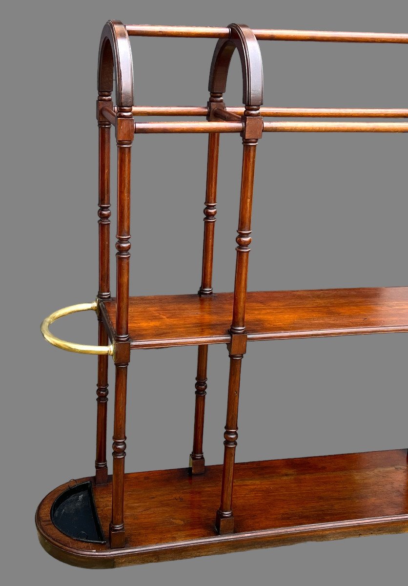 19th Century Clothes Throw In Walnut And Brass Umbrella Stand And Zing Bins-photo-2