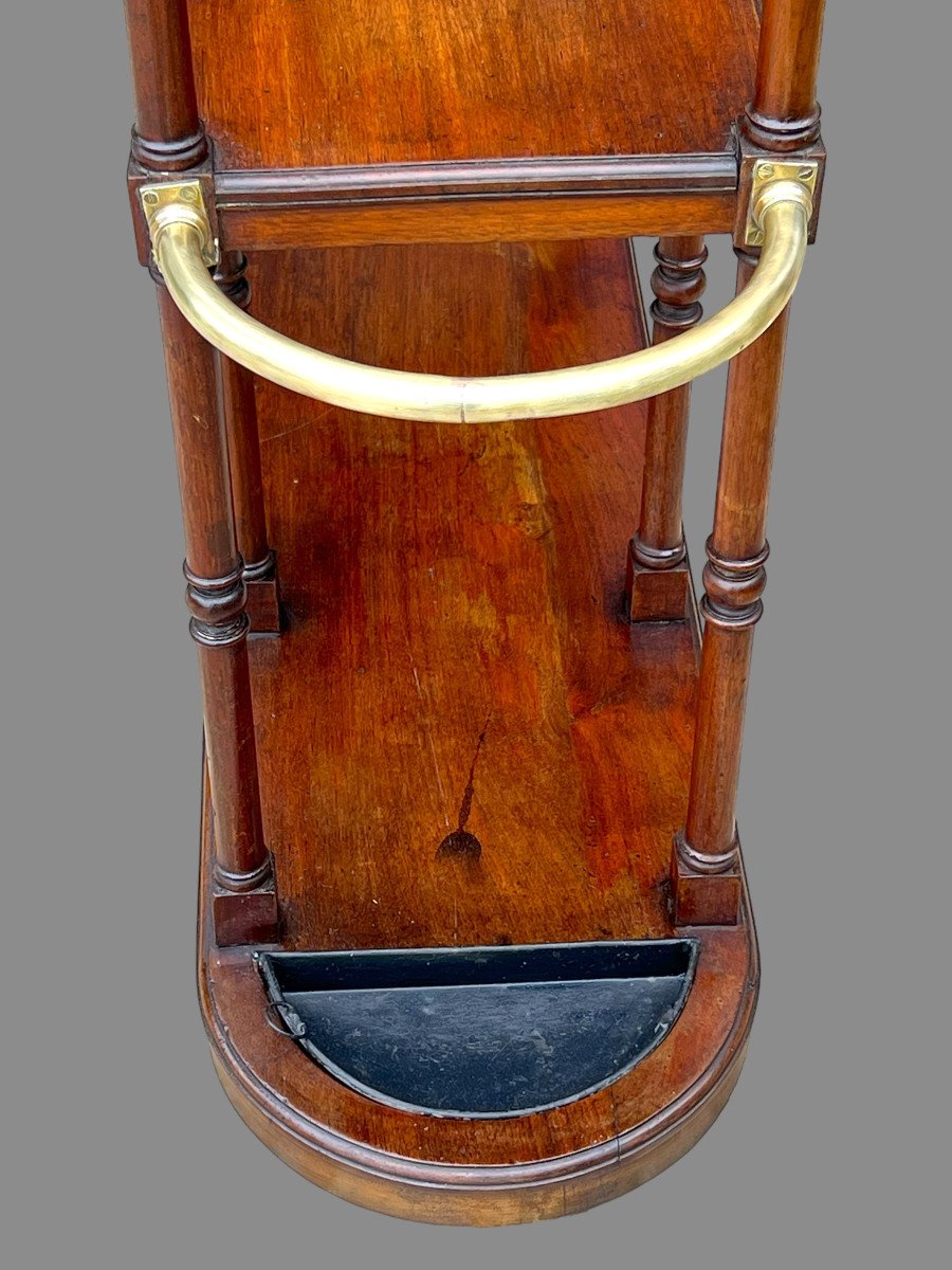 19th Century Clothes Throw In Walnut And Brass Umbrella Stand And Zing Bins-photo-4