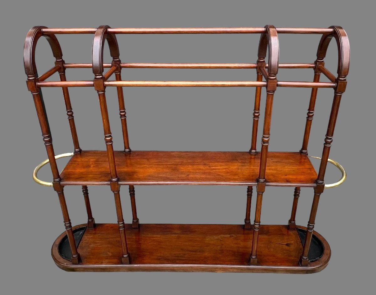 19th Century Clothes Throw In Walnut And Brass Umbrella Stand And Zing Bins-photo-6