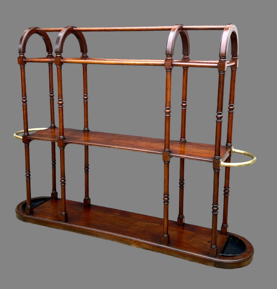 19th Century Clothes Throw In Walnut And Brass Umbrella Stand And Zing Bins