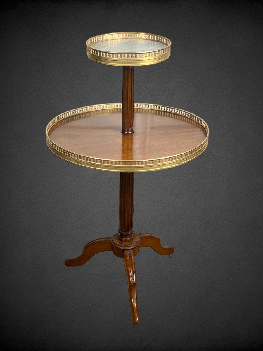 Table / Serviteur Muet Avec 2 Plateaux ( Bois Et Marbre ) Du XIXe Style L.xvi-photo-2