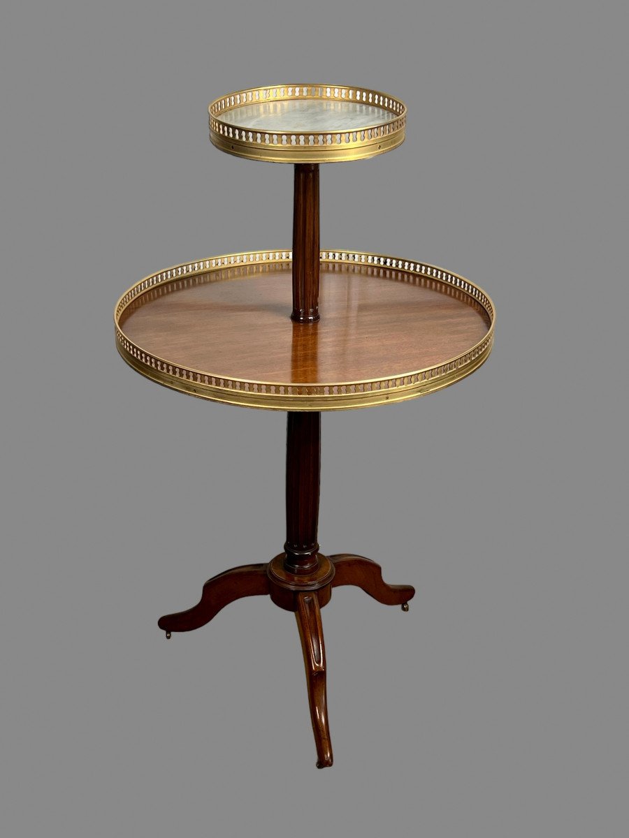 Table / Serviteur Muet Avec 2 Plateaux ( Bois Et Marbre ) Du XIXe Style L.xvi-photo-6