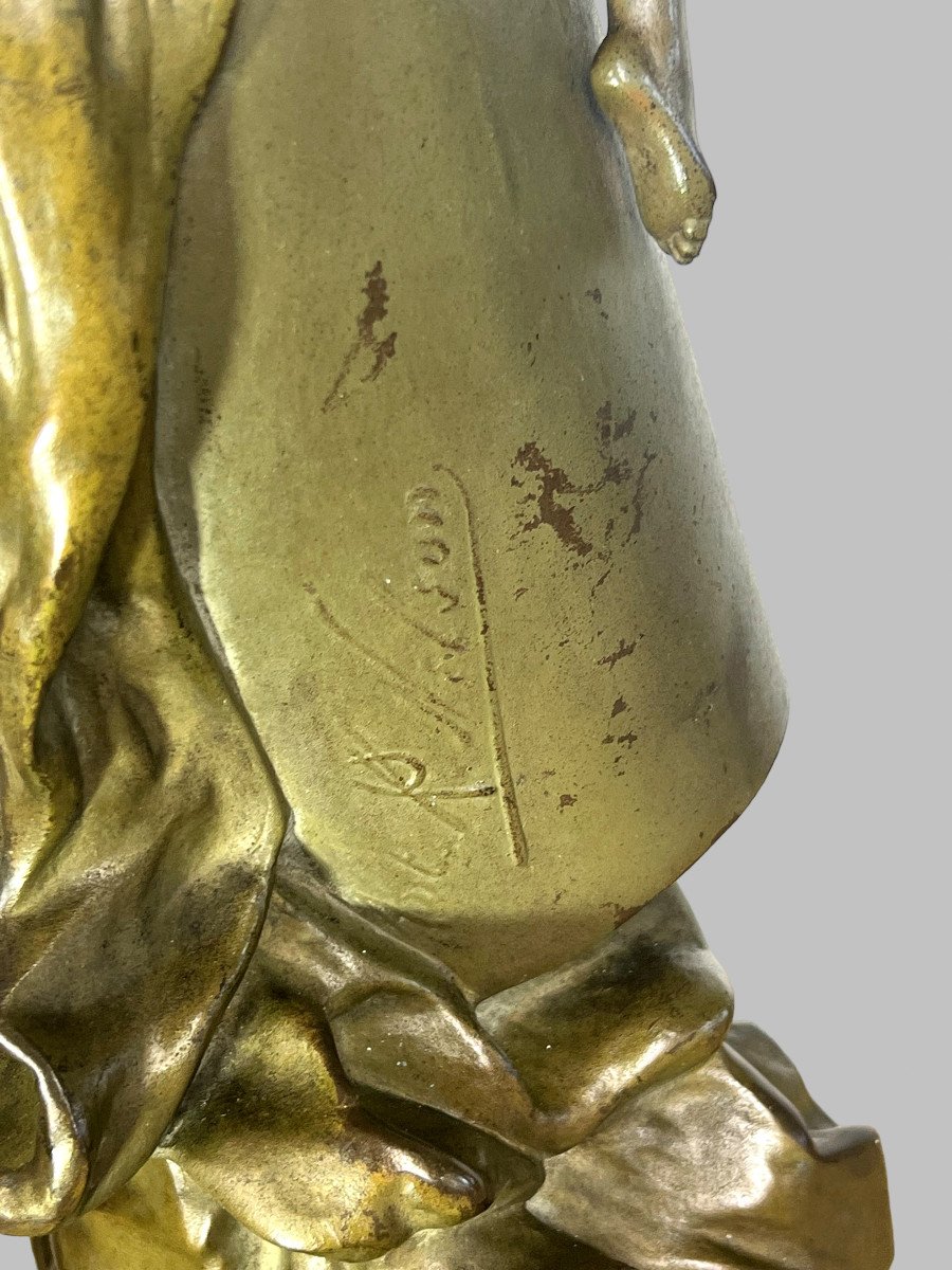 Art Nouveau Vase In Patinated Metal Signed By Anton Nelson (1880 -1910) On Base-photo-7