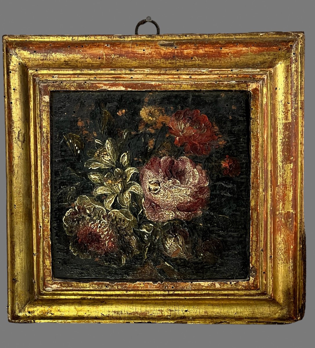 Paire De Tableaux XVIIIe / Huiles Sur Panneaux De Bois Representant Des Fleurs-photo-3