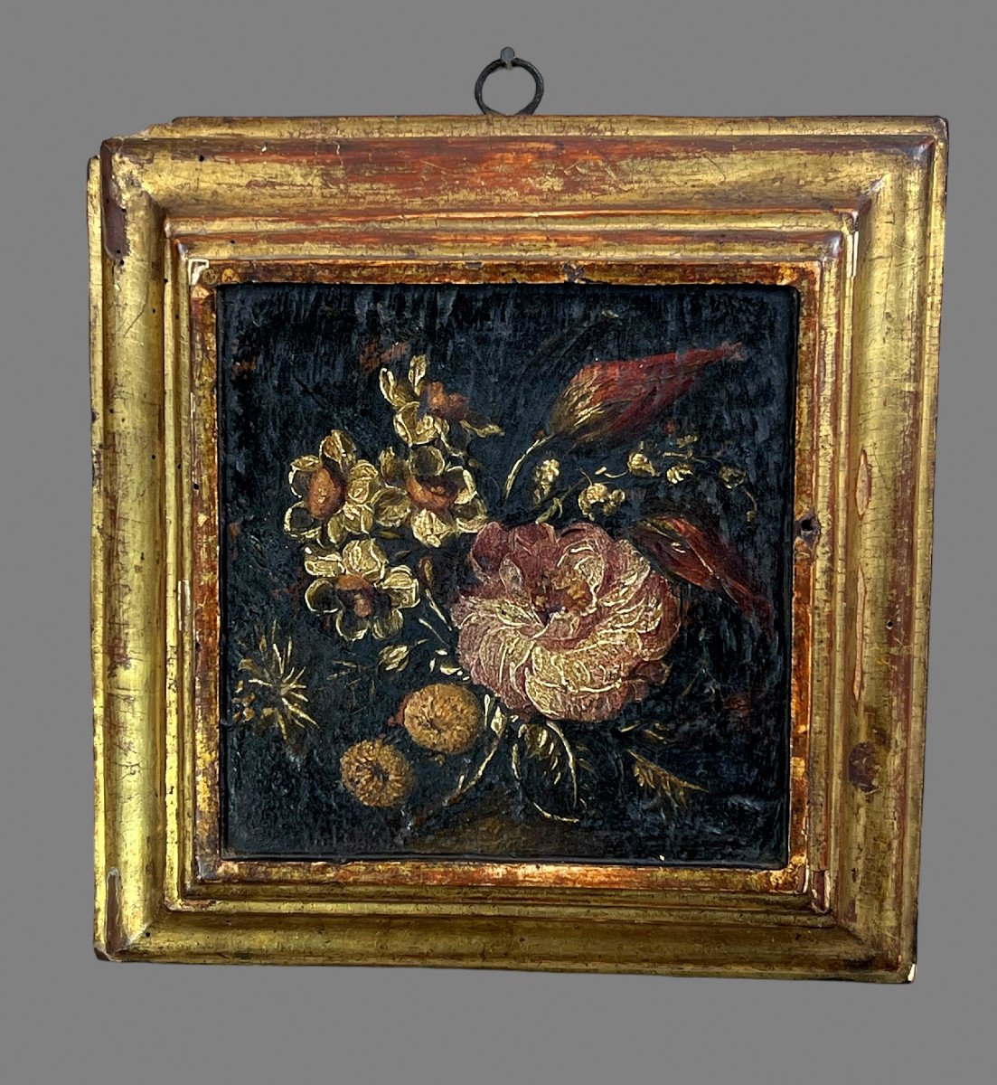 Pair Of 18th Century Paintings / Oils On Wooden Panels Representing Flowers-photo-5