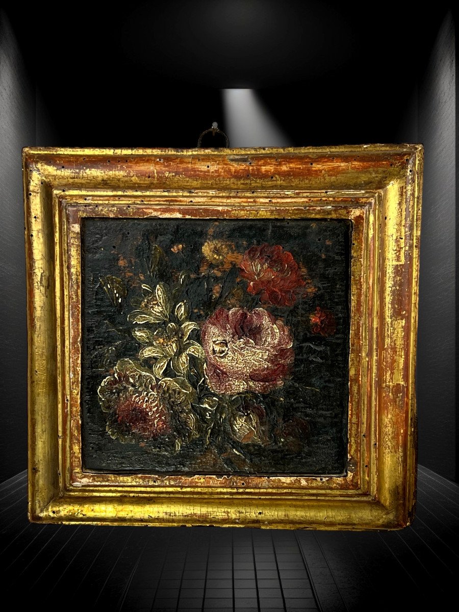 Pair Of 18th Century Paintings / Oils On Wooden Panels Representing Flowers-photo-6