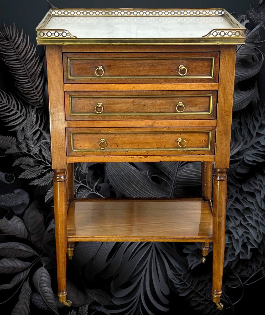 Table De Salon XVIIIe En Noyer époque Louis XVI Avec Dessus Marbre Blanc-photo-2