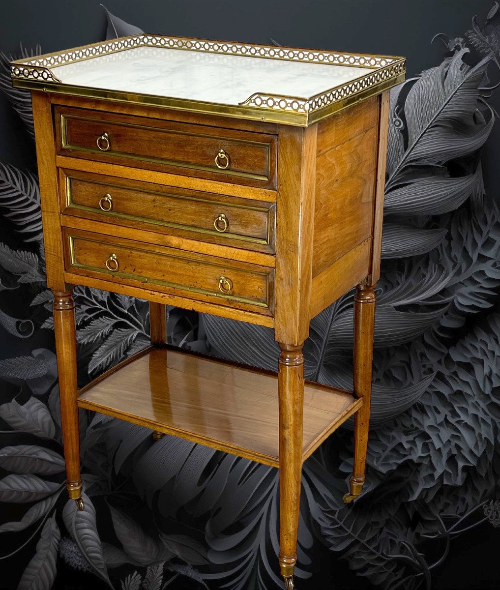 Table De Salon XVIIIe En Noyer époque Louis XVI Avec Dessus Marbre Blanc-photo-3