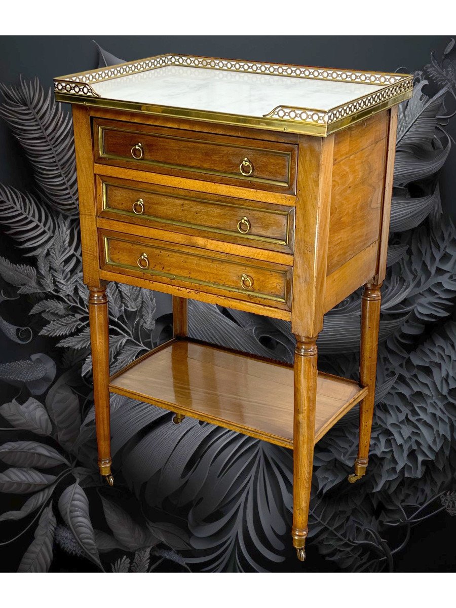 Table De Salon XVIIIe En Noyer époque Louis XVI Avec Dessus Marbre Blanc-photo-1