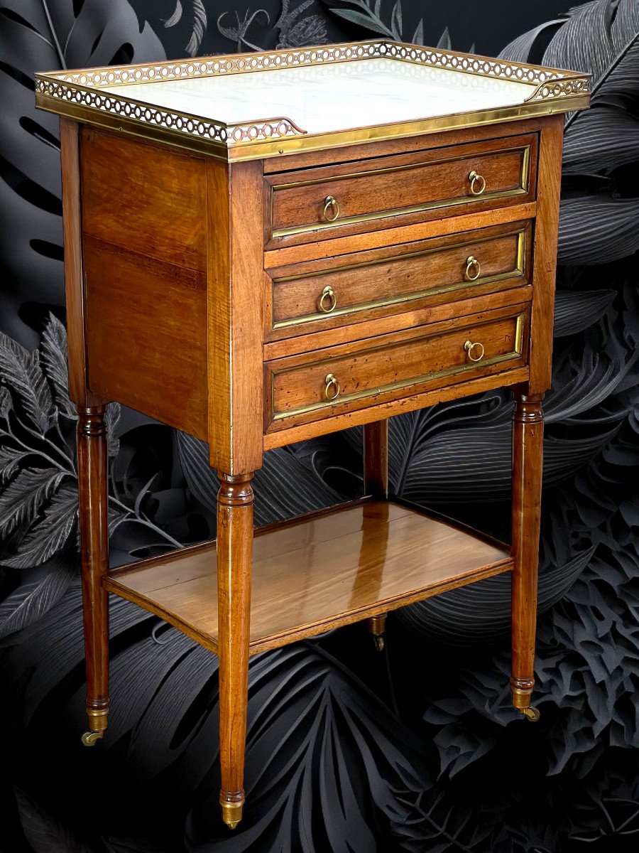 Table De Salon XVIIIe En Noyer époque Louis XVI Avec Dessus Marbre Blanc-photo-3