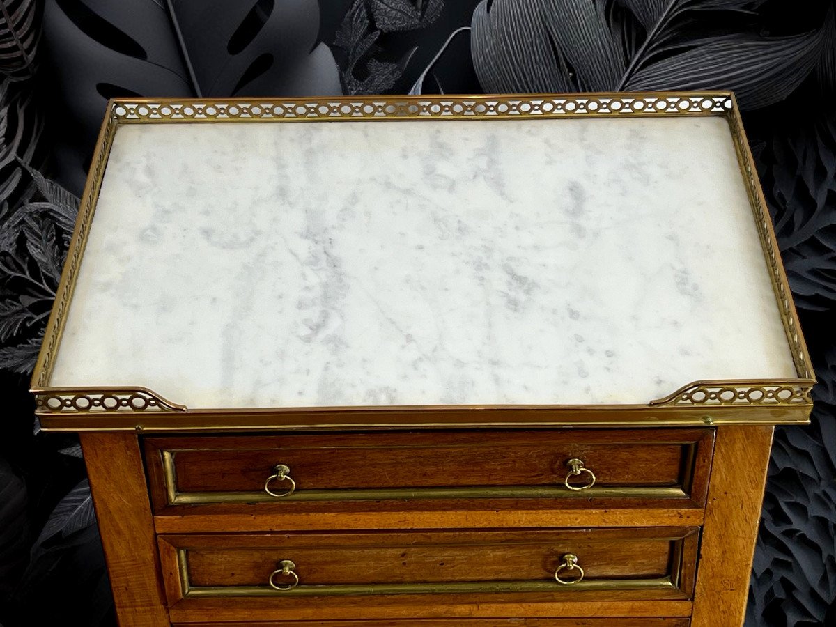 Table De Salon XVIIIe En Noyer époque Louis XVI Avec Dessus Marbre Blanc-photo-5