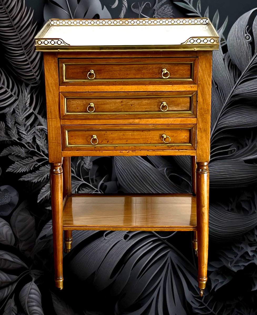 Table De Salon XVIIIe En Noyer époque Louis XVI Avec Dessus Marbre Blanc-photo-6