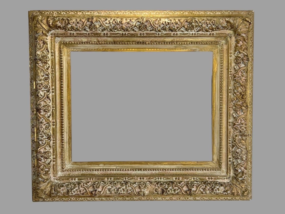 Cadre Ancien Napoleon III En Bois Sculpté Et Patiné Pour Peinture 43,5 Cm X 34 Cm
