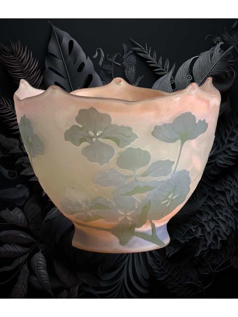 Coupe Signé émile Gallé Nancy 1898-1904 A Décor De Fleurs époque Art Nouveau-photo-2