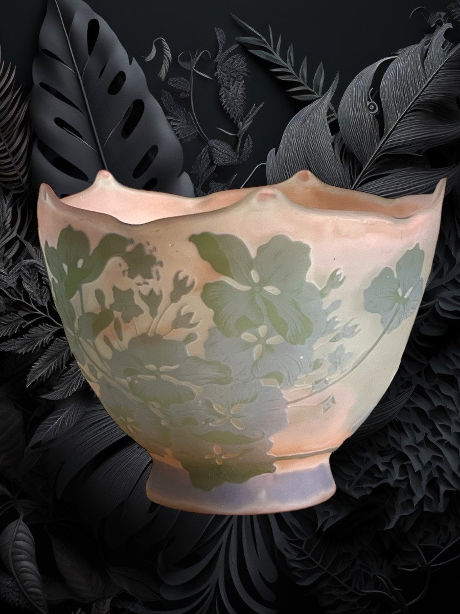 Coupe Signé émile Gallé Nancy 1898-1904 A Décor De Fleurs époque Art Nouveau