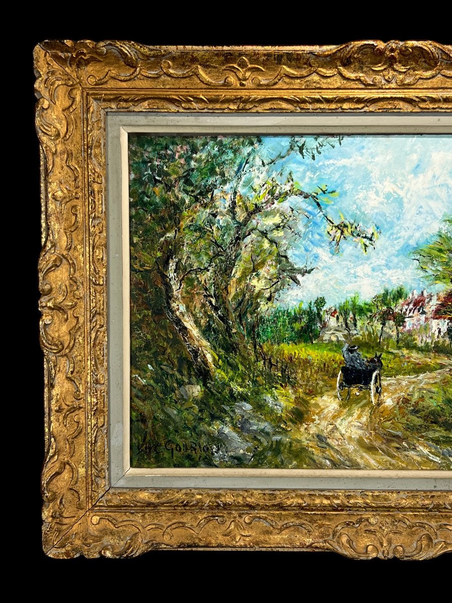 Tableau /huile Sur Carton /" Scene De Campagne Animée " Signé Shc Gourjon 1912-photo-3