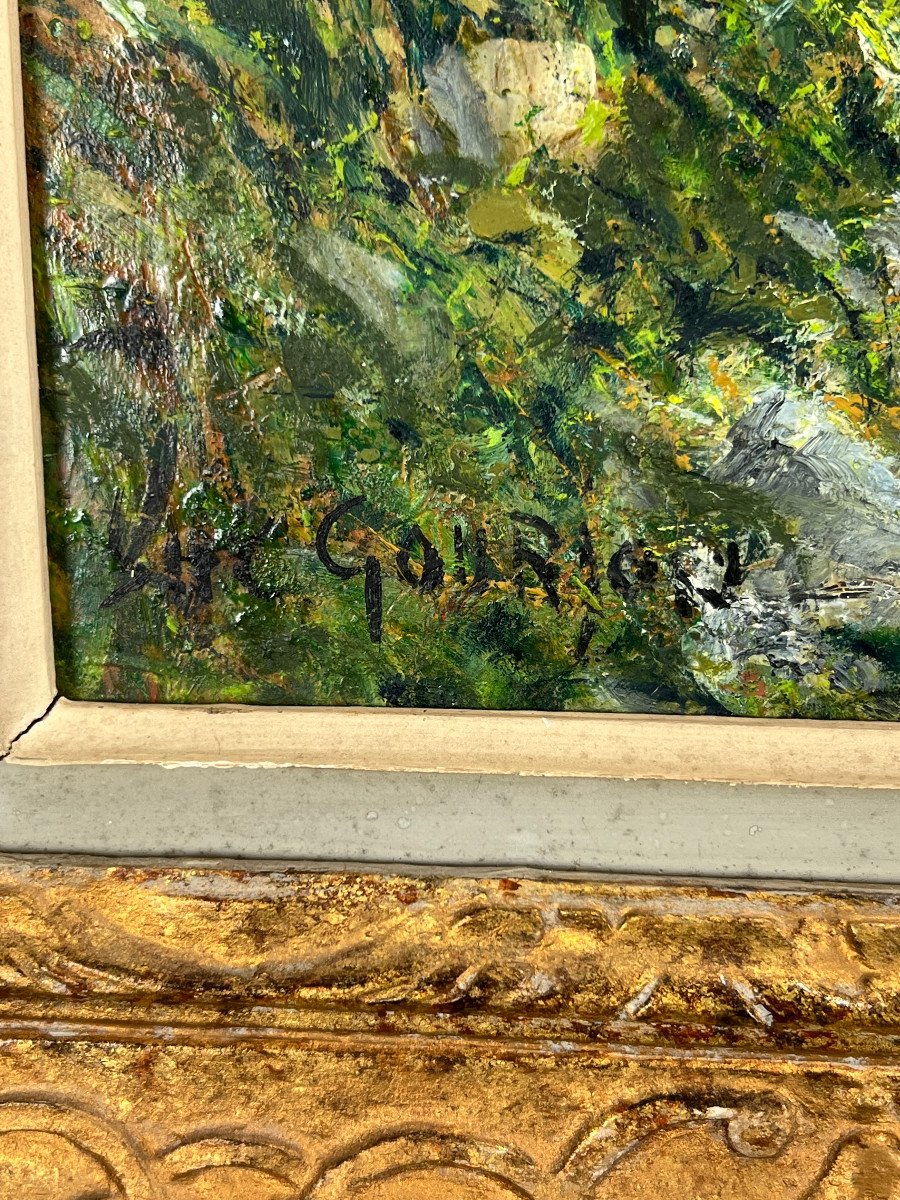Tableau /huile Sur Carton /" Scene De Campagne Animée " Signé Shc Gourjon 1912-photo-5