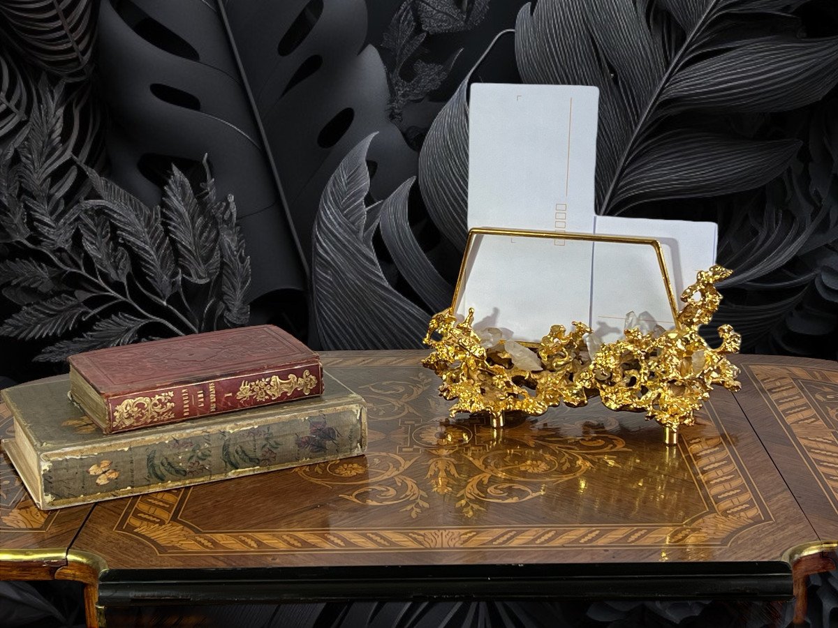 Mail Holder By Claude Victor Boeltz In Gilt Bronze With Fine Gold And Rock Crystal-photo-4