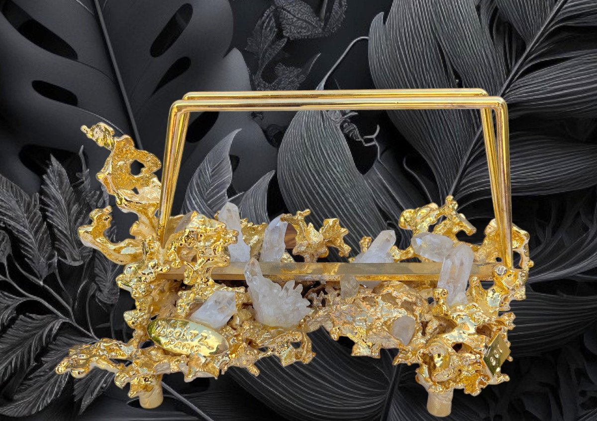 Mail Holder By Claude Victor Boeltz In Gilt Bronze With Fine Gold And Rock Crystal-photo-1
