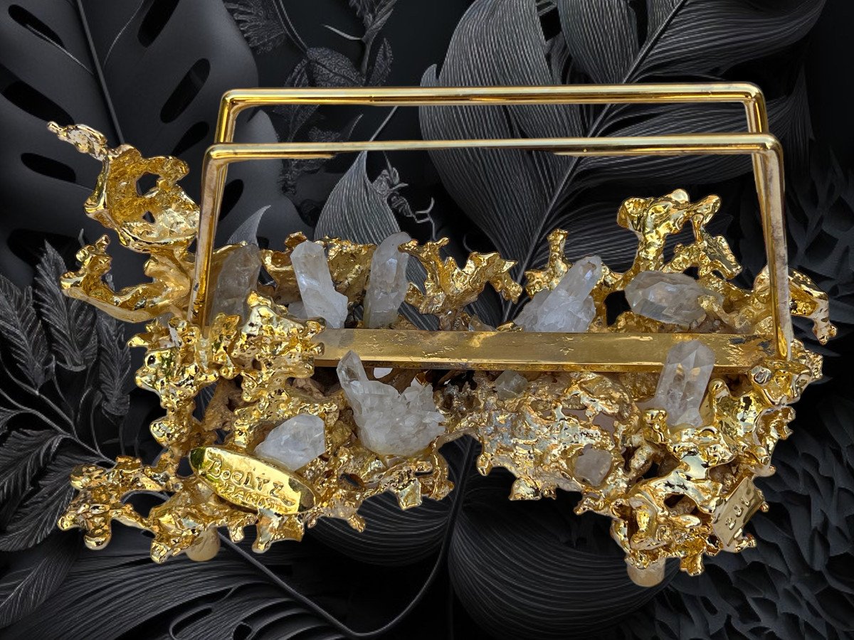 Mail Holder By Claude Victor Boeltz In Gilt Bronze With Fine Gold And Rock Crystal-photo-2