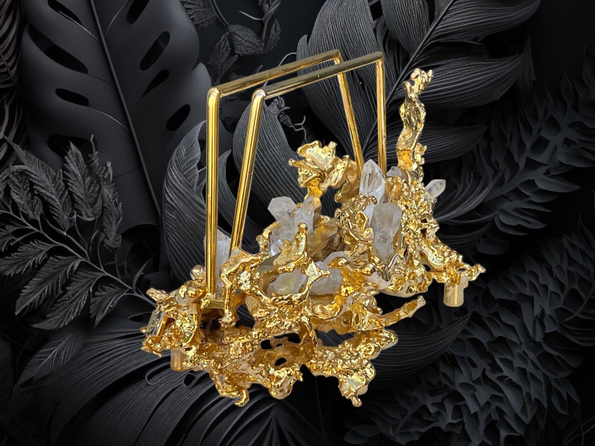 Mail Holder By Claude Victor Boeltz In Gilt Bronze With Fine Gold And Rock Crystal-photo-7