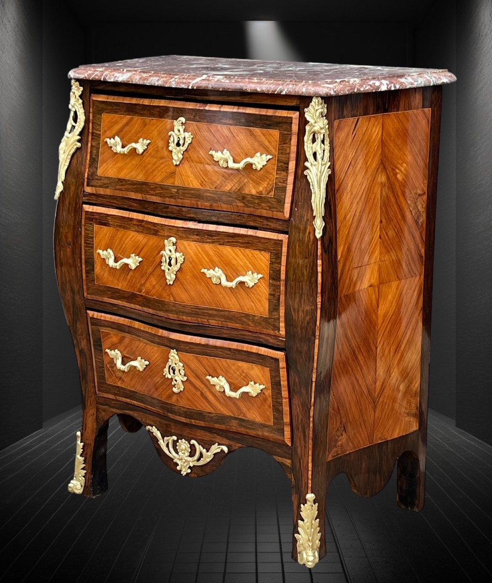 Louis XV Style Commode Between Two In Marquetry And Marble Top-photo-2