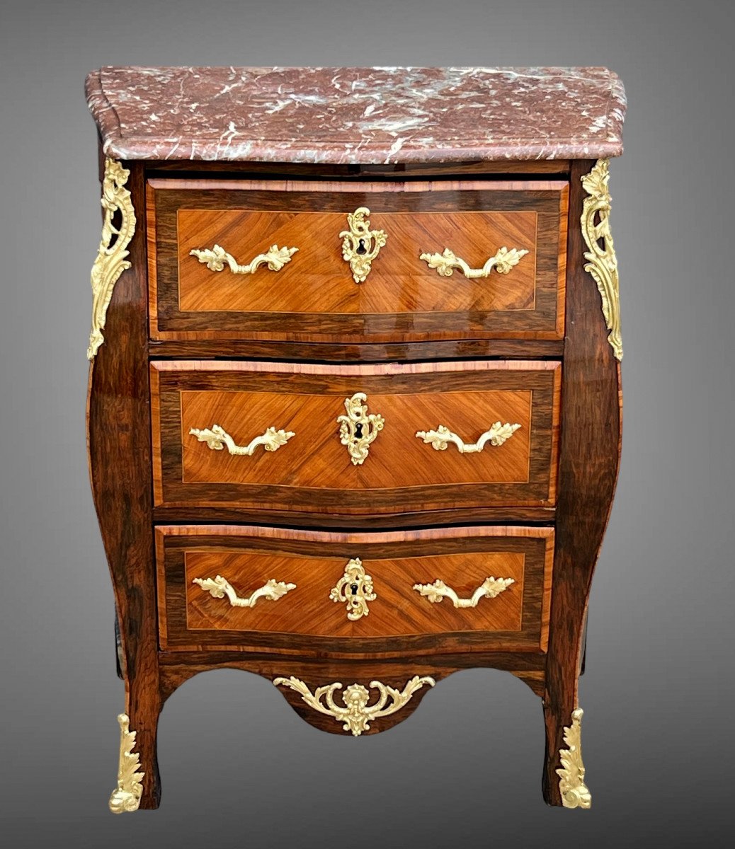 Louis XV Style Commode Between Two In Marquetry And Marble Top-photo-3