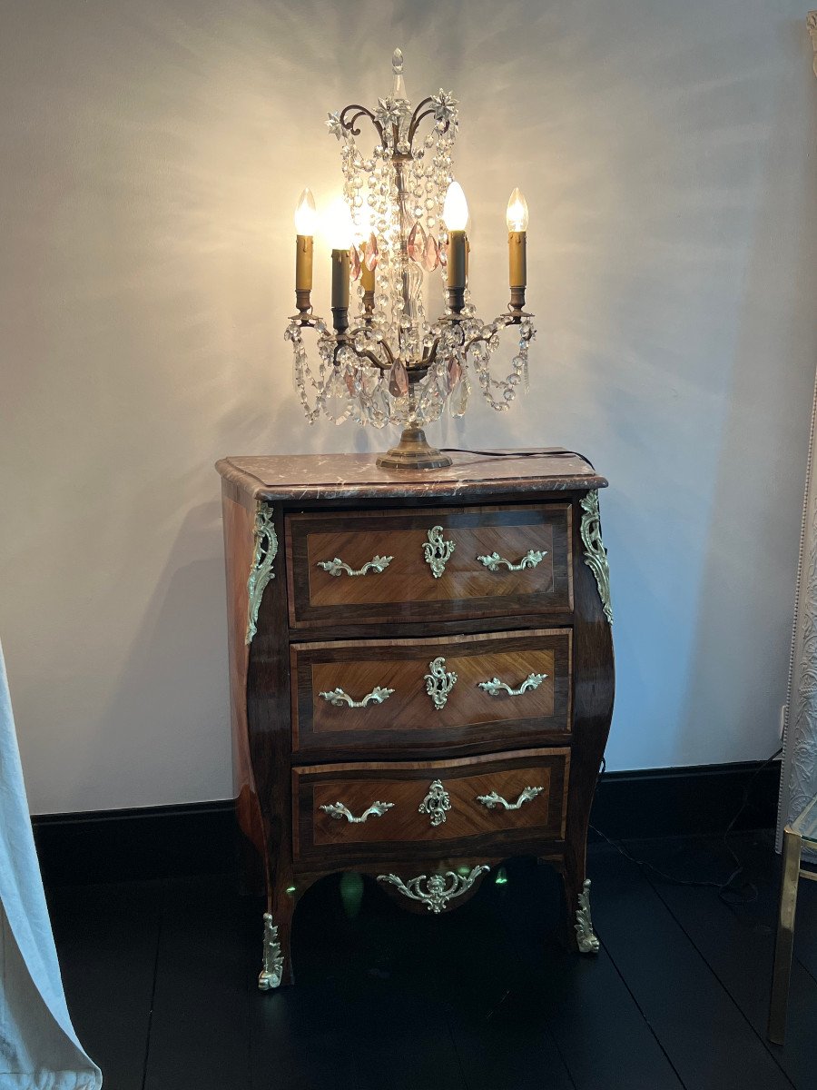 Louis XV Style Commode Between Two In Marquetry And Marble Top-photo-1