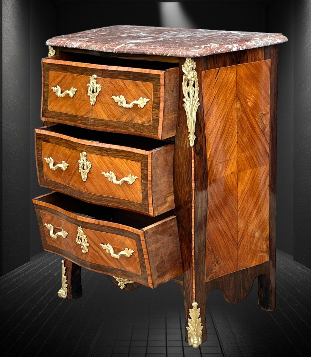 Louis XV Style Commode Between Two In Marquetry And Marble Top-photo-5