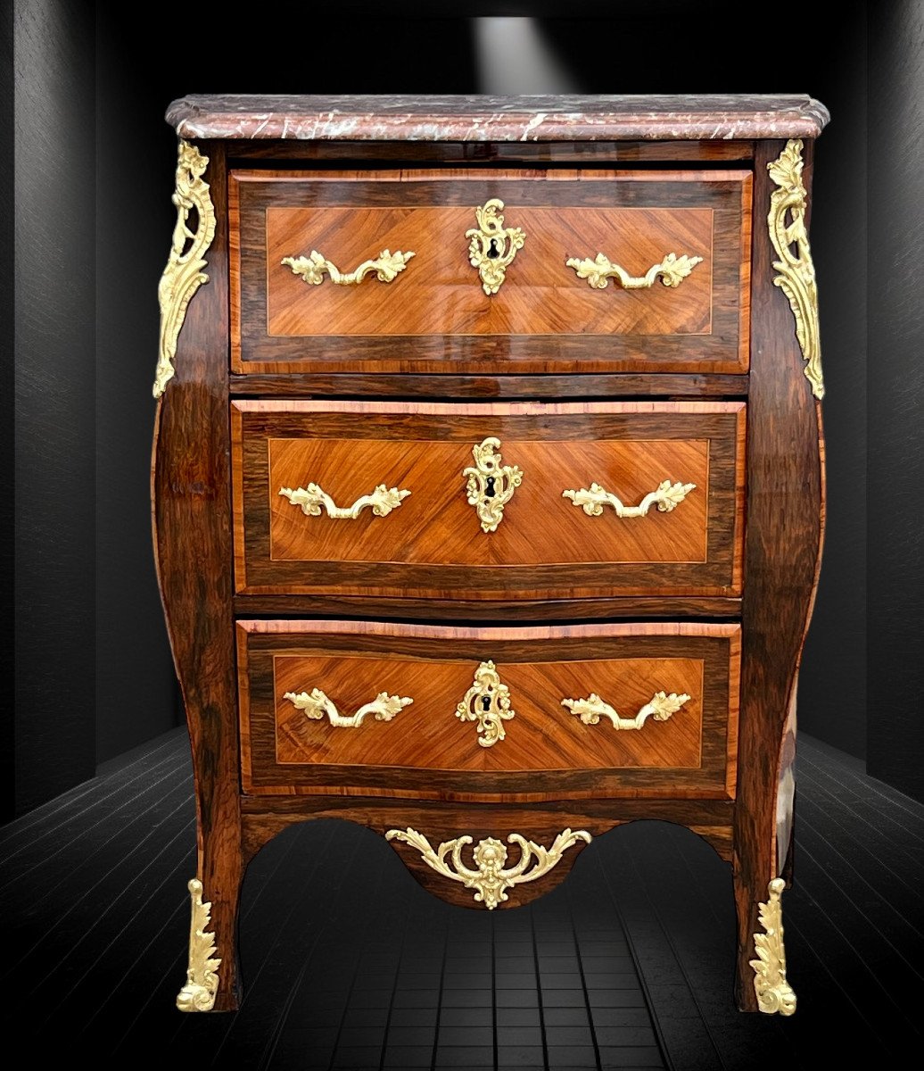 Louis XV Style Commode Between Two In Marquetry And Marble Top