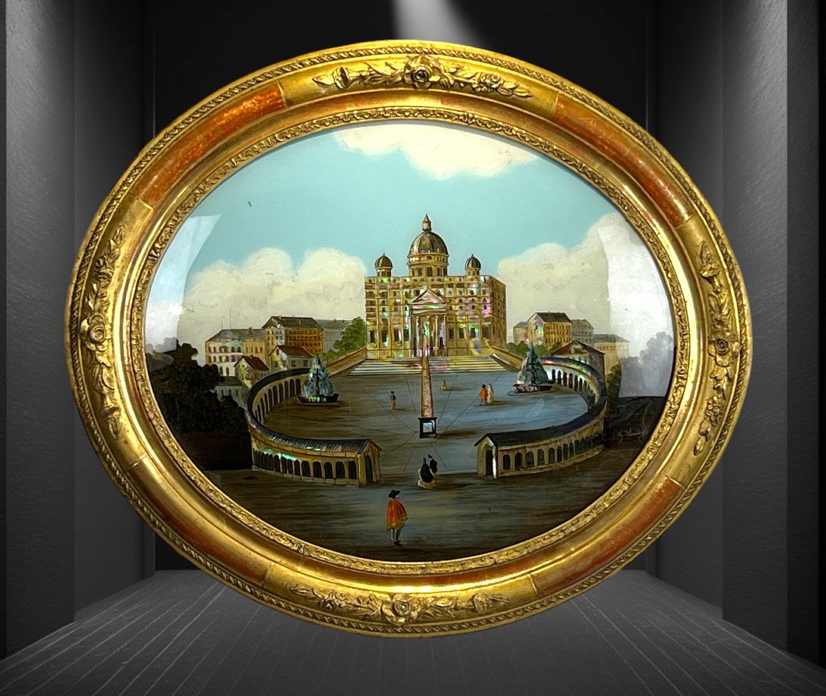 Fixed Under Oval Glass And Mother-of-pearl Highlights Signed “g Alexandre” Place St Pierre