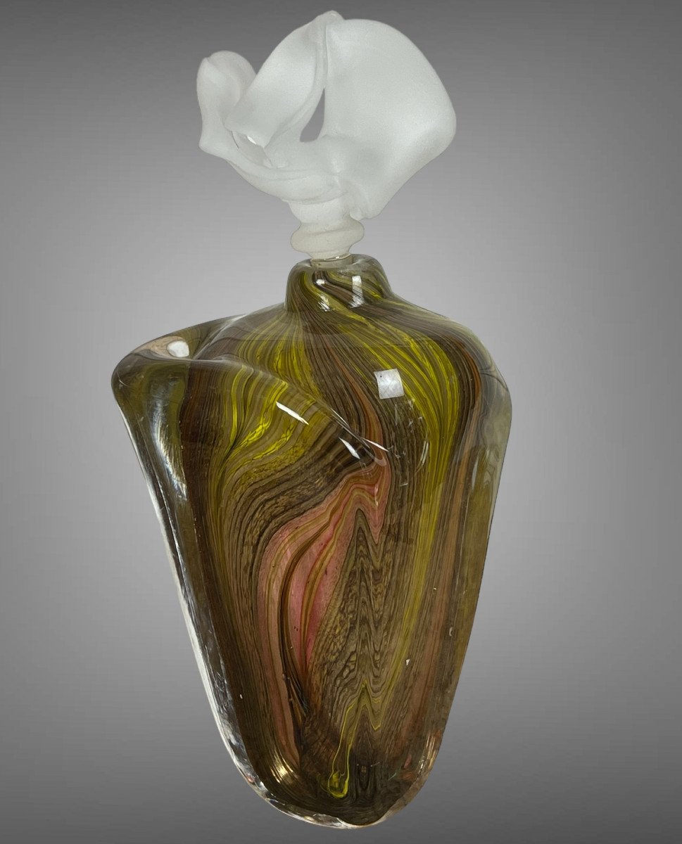 Blown Glass Vase Signed "patrick Lepage" Frosted Glass Stopper 28 Cm High-photo-1