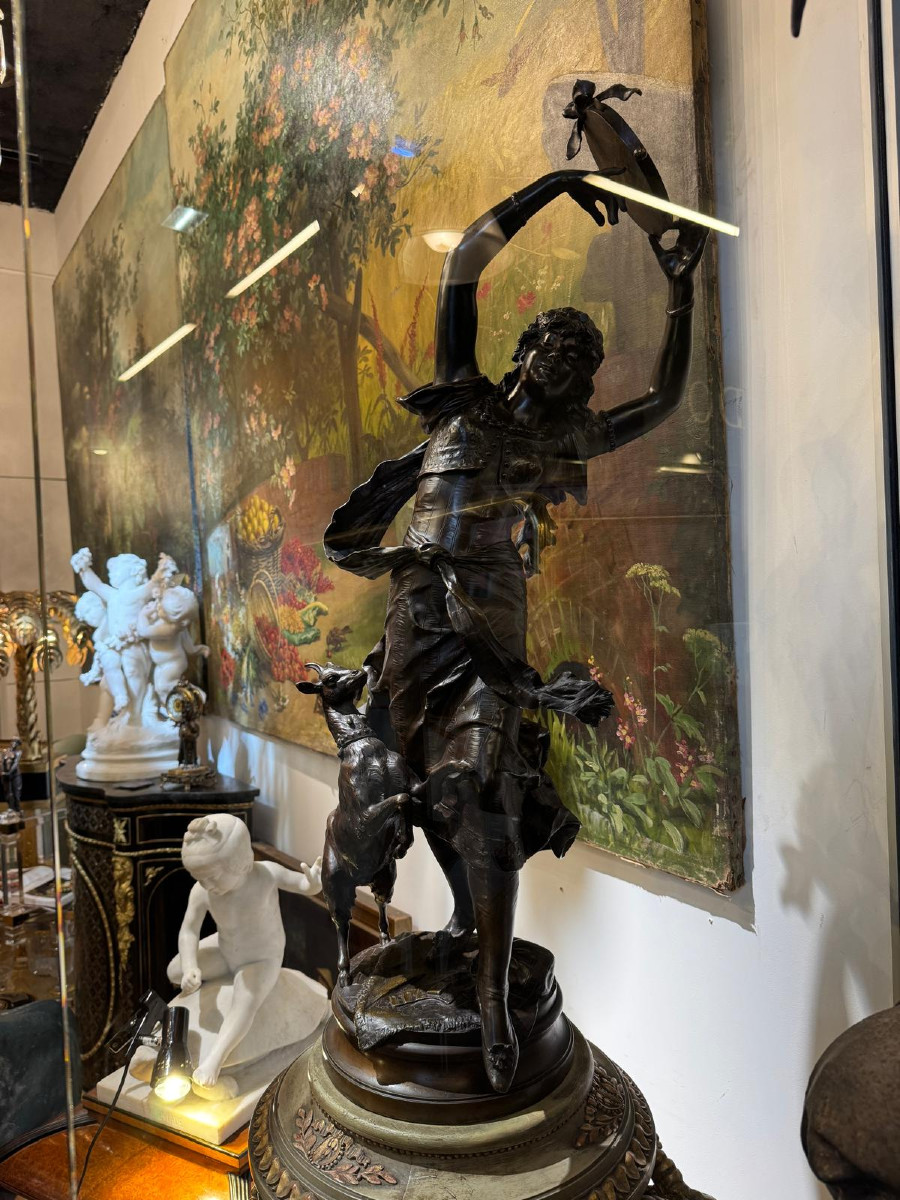 Bronze "auguste Moreau 1834" Oriental Dancer 97 Cm High Rotating Base-photo-2