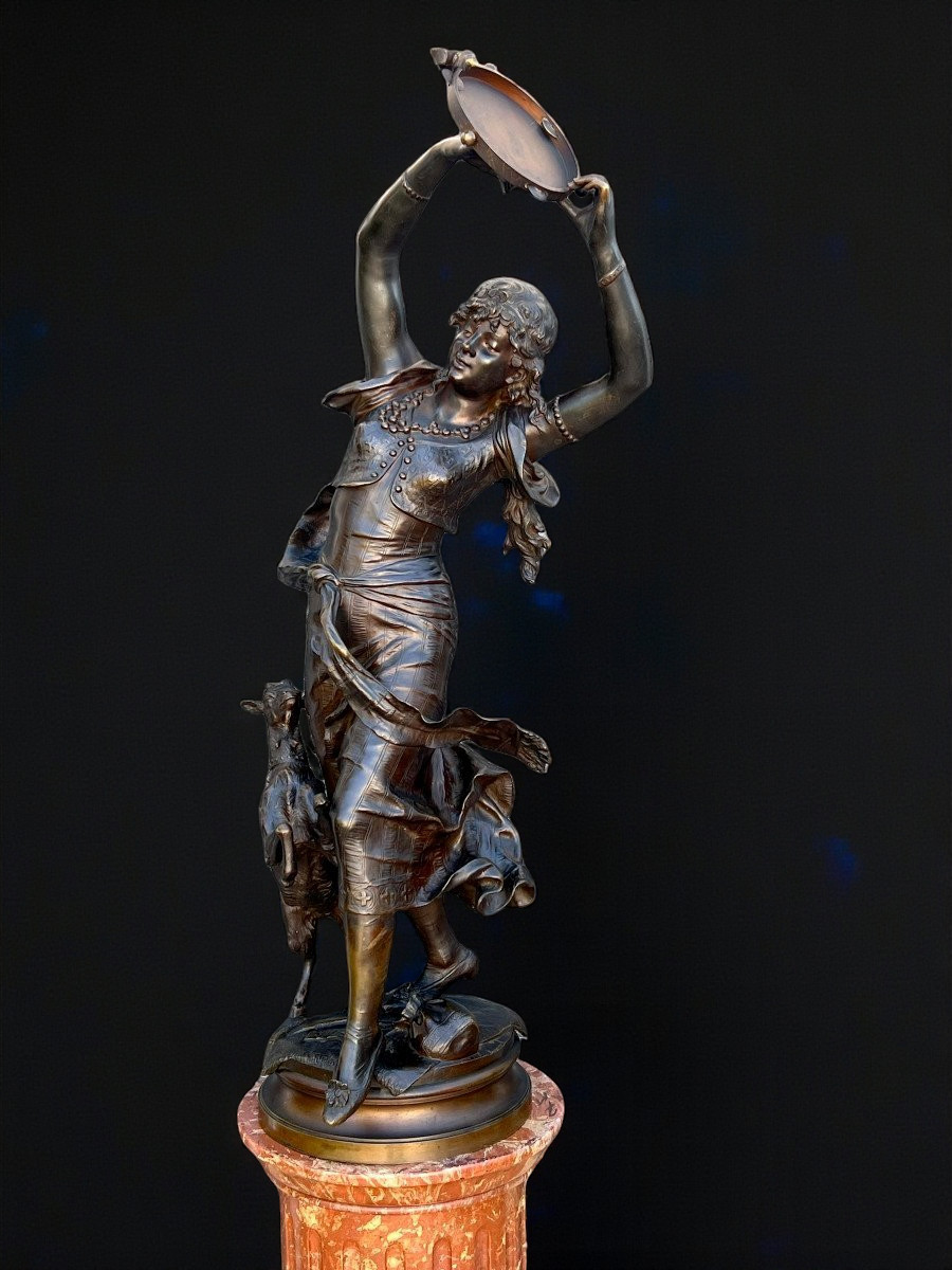 Bronze "auguste Moreau 1834" Oriental Dancer 97 Cm High Rotating Base
