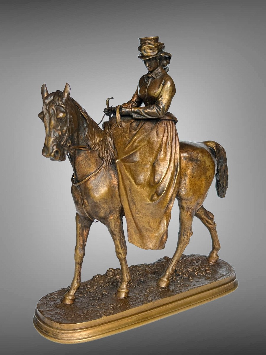 Bronze By Pierre Jule Mene 1810-1879 Representing An Amazon (old Cast Iron)-photo-3